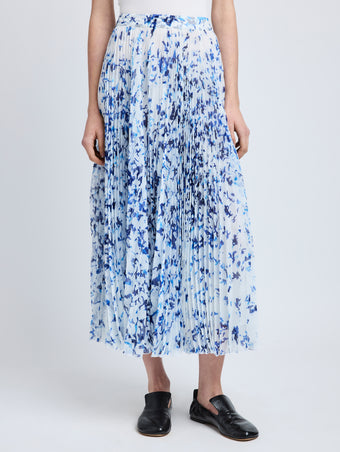 Proenza Schouler Detail image of model wearing Cecily Skirt in Printed Crinkle Chiffon in Off White Multi