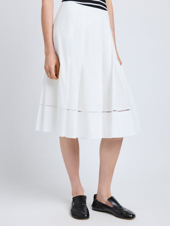 Proenza Schouler detail image of model wearing Laci Skirt in Eco Cotton Poplin in white