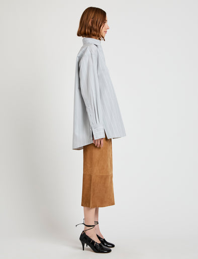 Proenza Schouler Side full length image of model wearing Nadia Skirt in Suede in Pony