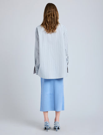 Proenza Schouler Back full length image of model wearing Nadia Skirt in Suede in Light Blue