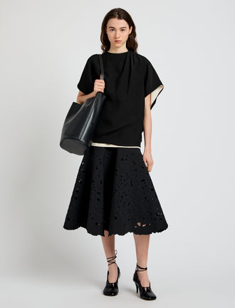 Proenza Schouler Front full length image of model wearing Olene Skirt in Broderie Anglaise in Black