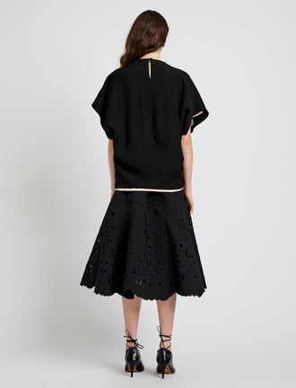 Proenza Schouler Back full length image of model wearing Olene Skirt in Broderie Anglaise in Black