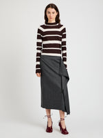 Proenza Schouler Front full length image of model wearing Amery Skirt in Textured Suiting in Charcoal Melange