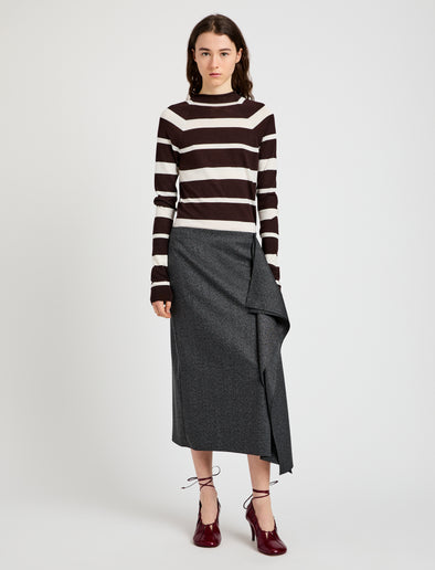 Proenza Schouler Front full length image of model wearing Amery Skirt in Textured Suiting in Charcoal Melange