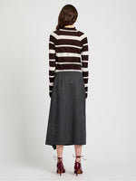 Proenza Schouler Back full length image of model wearing Amery Skirt in Textured Suiting in Charcoal Melange