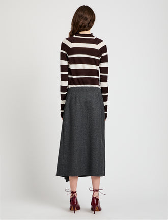 Proenza Schouler Back full length image of model wearing Amery Skirt in Textured Suiting in Charcoal Melange