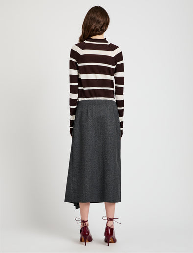 Proenza Schouler Back full length image of model wearing Amery Skirt in Textured Suiting in Charcoal Melange
