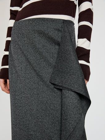 Proenza Schouler Detail image of model wearing Amery Skirt in Textured Suiting in Charcoal Melange