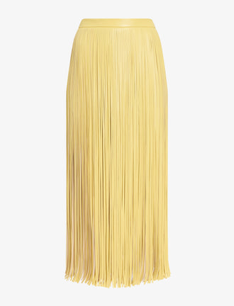 Proenza Schouler Still Life image of Veda Skirt in Faux Leather Fringe in Pale Yellow Multi
