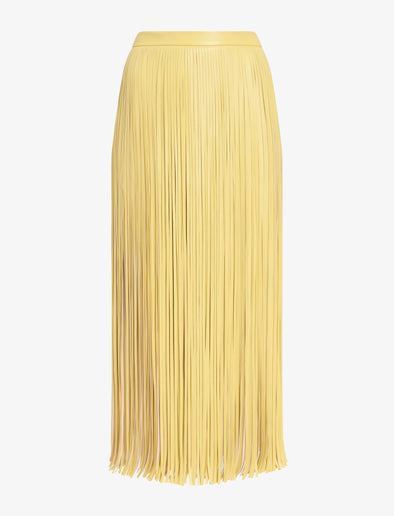 Proenza Schouler Still Life image of Veda Skirt in Faux Leather Fringe in Pale Yellow Multi