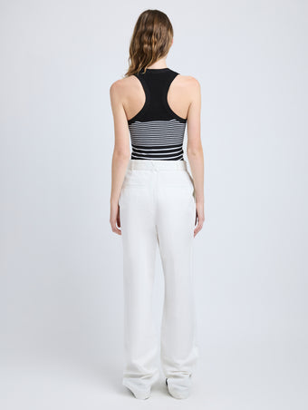 Proenza Schouler Back full length image of model wearing Vera Pant in Cotton Linen Suiting in White