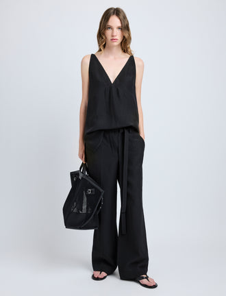 Proenza Schouler Front full length image of model wearing Maggi Pant in Cotton Viscose Linen in Black