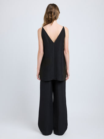 Proenza Schouler Back full length image of model wearing Maggi Pant in Cotton Viscose Linen in Black