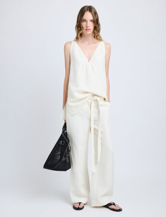 Proenza Schouler Front full length image of model wearing Maggi Pant in Cotton Viscose Linen in Ecru