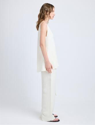 Proenza Schouler Side full length image of model wearing Maggi Pant in Cotton Viscose Linen in Ecru
