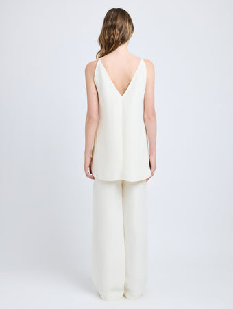 Proenza Schouler Back full length image of model wearing Maggi Pant in Cotton Viscose Linen in Ecru
