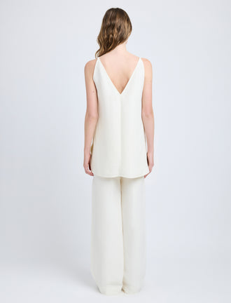 Proenza Schouler Back full length image of model wearing Maggi Pant in Cotton Viscose Linen in Ecru