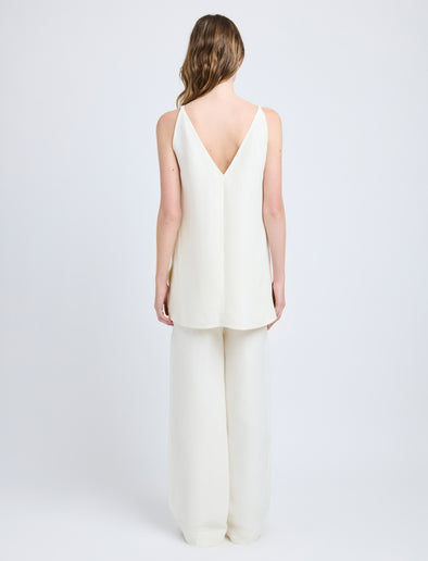 Proenza Schouler Back full length image of model wearing Maggi Pant in Cotton Viscose Linen in Ecru
