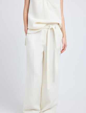 Proenza Schouler Detail image of model wearing Maggi Pant in Cotton Viscose Linen in Ecru