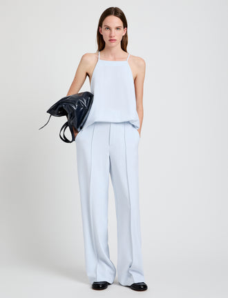 Proenza Schouler Front full length image of model wearing Weyes Pant in Matte Double Crepe in Powder Blue