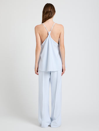 Proenza Schouler Back full length image of model wearing Weyes Pant in Matte Double Crepe in Powder Blue