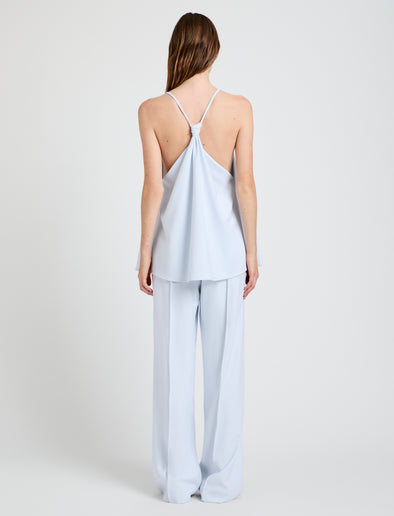Proenza Schouler Back full length image of model wearing Weyes Pant in Matte Double Crepe in Powder Blue