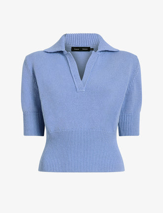 Proenza Schouler Still Life image of Reeve Polo in Cotton Knit in Pale Blue