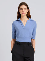 Proenza Schouler Front cropped image of model wearing Reeve Polo in Cotton Knit in Pale Blue