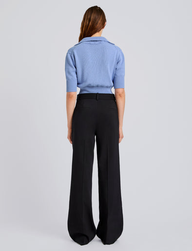 Proenza Schouler Back full length image of model wearing Reeve Polo in Cotton Knit in Pale Blue