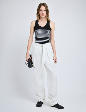 Proenza Schouler front image of model wearing Roberts Top in Matte Viscose Rib in black multi