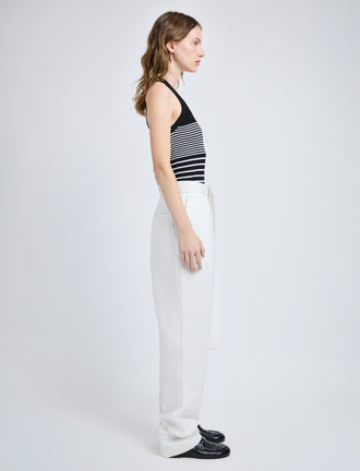 Proenza Schouler side image of model wearing Roberts Top in Matte Viscose Rib in black multi