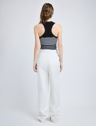 Proenza Schouler back image of model wearing Roberts Top in Matte Viscose Rib in black multi