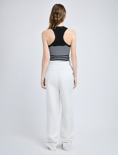 Proenza Schouler back image of model wearing Roberts Top in Matte Viscose Rib in black multi