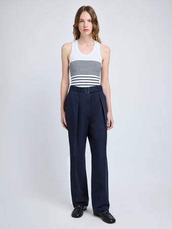 Proenza Schouler front image of model wearing Roberts Top in Matte Viscose Rib in white multi