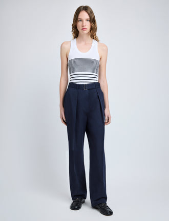 Proenza Schouler front image of model wearing Roberts Top in Matte Viscose Rib in white multi