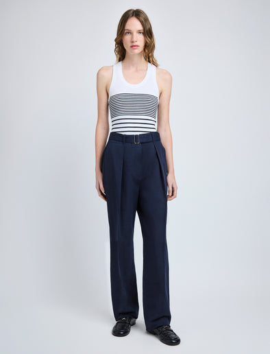 Proenza Schouler front image of model wearing Roberts Top in Matte Viscose Rib in white multi