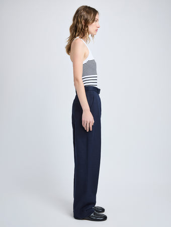 Proenza Schouler side image of model wearing Roberts Top in Matte Viscose Rib in white multi