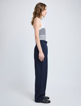 Proenza Schouler side image of model wearing Roberts Top in Matte Viscose Rib in white multi