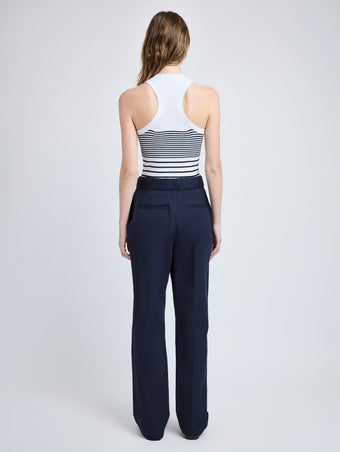 Proenza Schouler back image of model wearing Roberts Top in Matte Viscose Rib in white multi