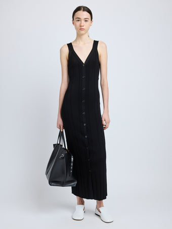Proenza Schouler Front full length image of model wearing Ellis Dress in Column Rib in Black
