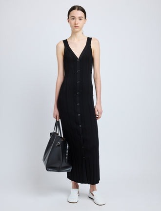 Proenza Schouler Front full length image of model wearing Ellis Dress in Column Rib in Black