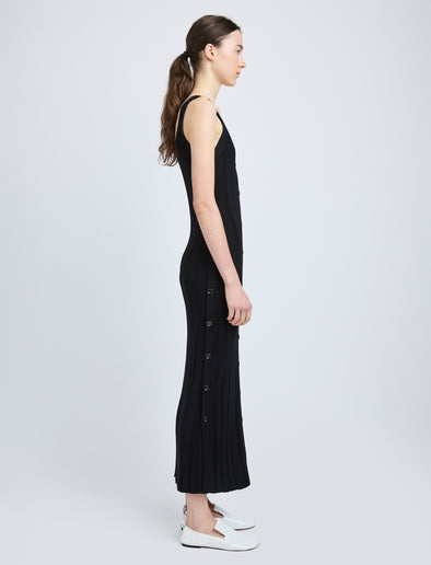Proenza Schouler Side full length image of model wearing Ellis Dress in Column Rib in Black