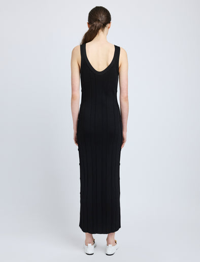 Proenza Schouler Back full length image of model wearing Ellis Dress in Column Rib in Black