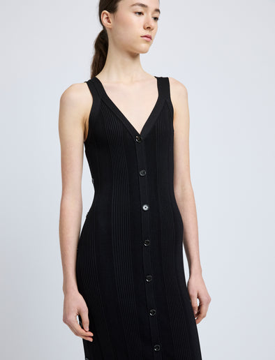 Proenza Schouler Detail image of model wearing Ellis Dress in Column Rib in Black