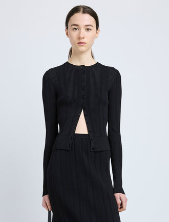 Proenza Schouler Front cropped image of model wearing Currin Top in Column Rib in Black