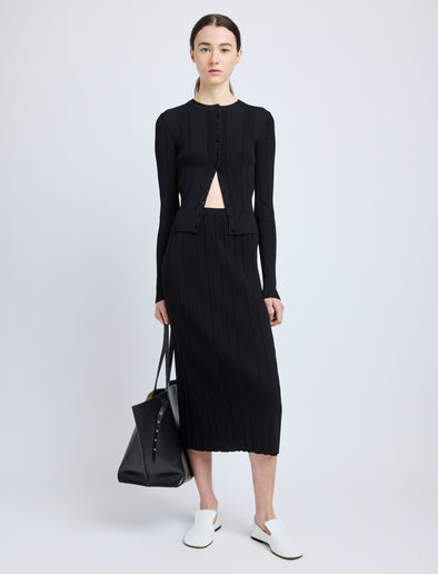 Proenza Schouler Front full length image of model wearing Currin Top in Column Rib in Black
