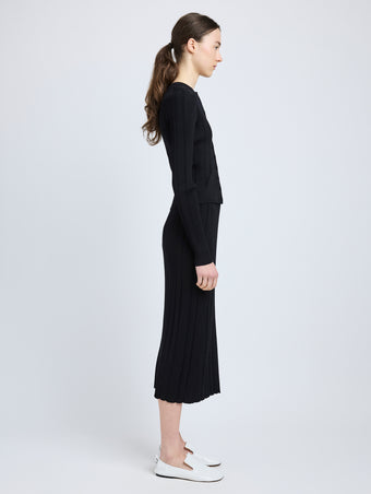 Proenza Schouler Side full length image of model wearing Currin Top in Column Rib in Black