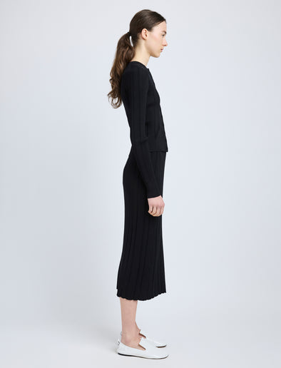 Proenza Schouler Side full length image of model wearing Currin Top in Column Rib in Black