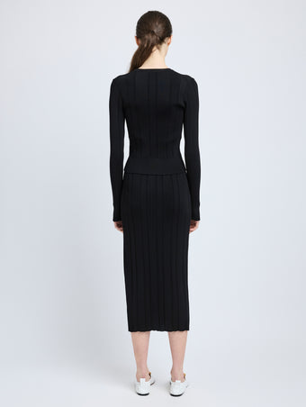 Proenza Schouler Back full length image of model wearing Currin Top in Column Rib in Black