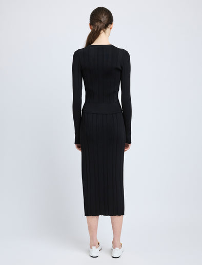 Proenza Schouler Back full length image of model wearing Currin Top in Column Rib in Black